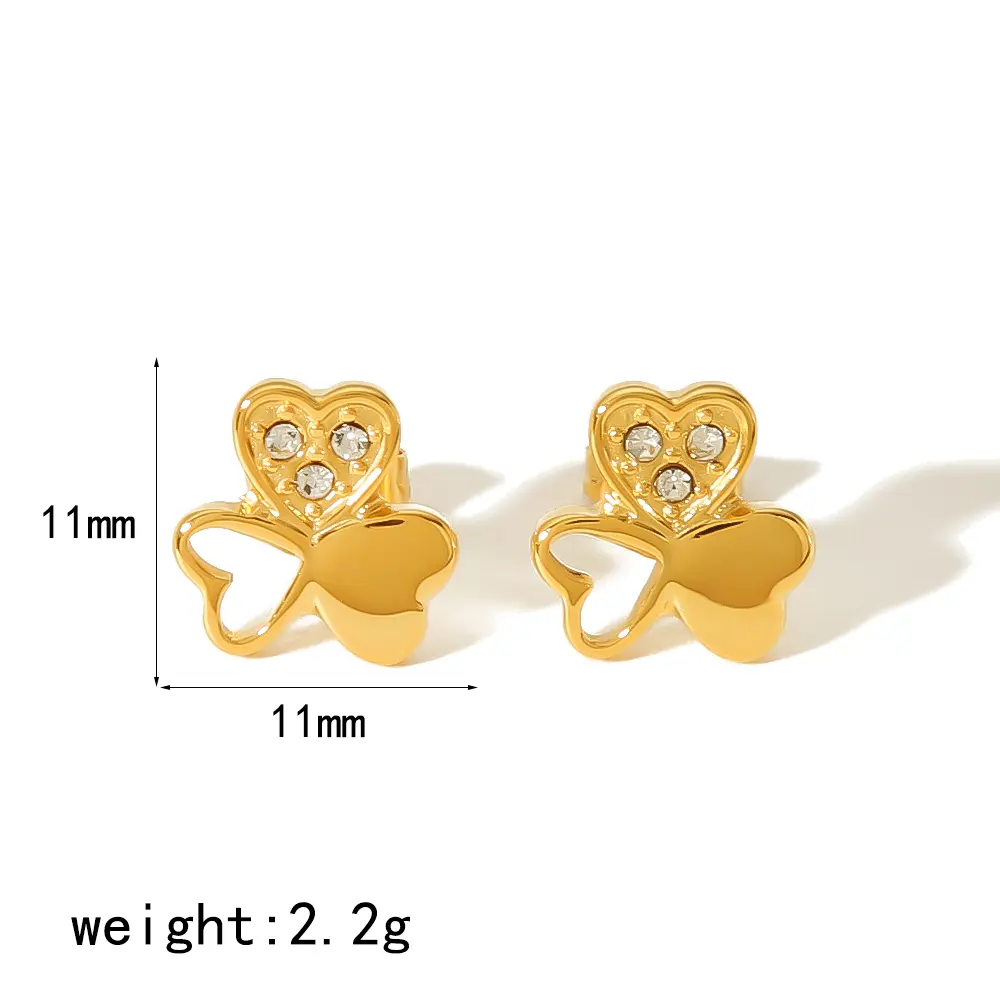 1 Pair Exquisite Sweet Style Triple Hearts Shape Stainless Steel 18K Gold Plated Inlay Rhinestone Women's Stud Earrings h5 Picture2